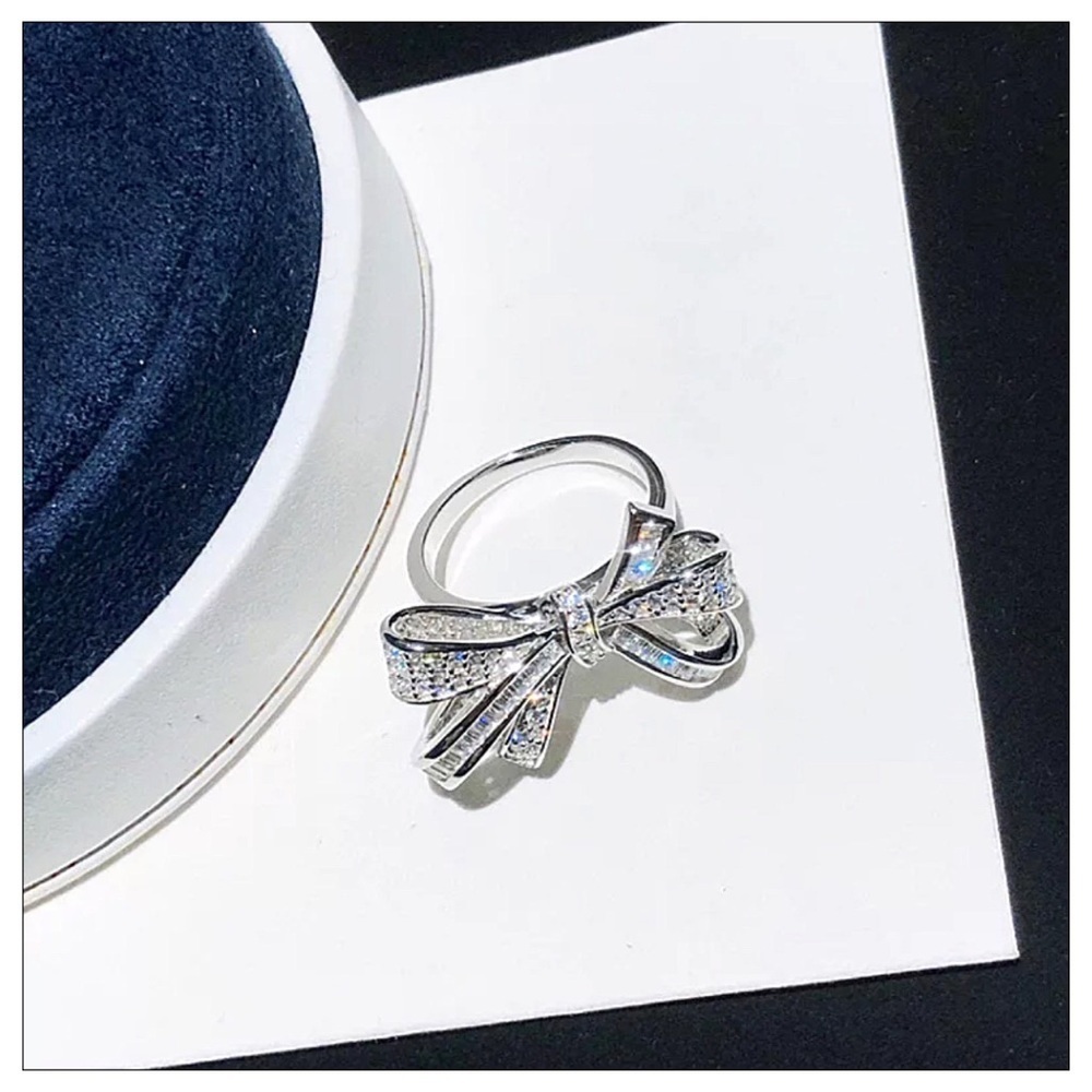 NEW Silver 925 Tied Bow Knot Inlaid CZ Ring - Picture 5 of 6